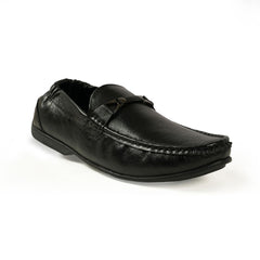Chamda Men’s Black Formal Leather Loafers with Metal Detail