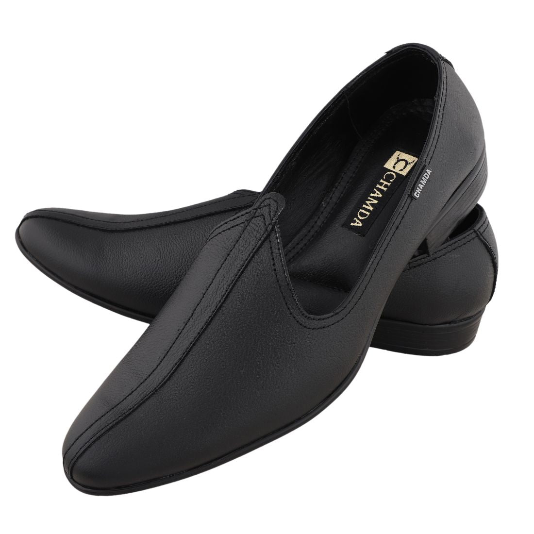 Chamda Men’s Black Formal Leather Slip-On Loafers