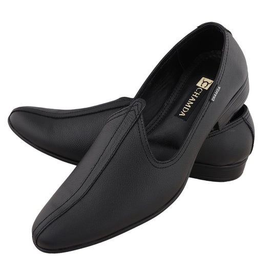 Chamda Men’s Black Formal Leather Slip-On Loafers