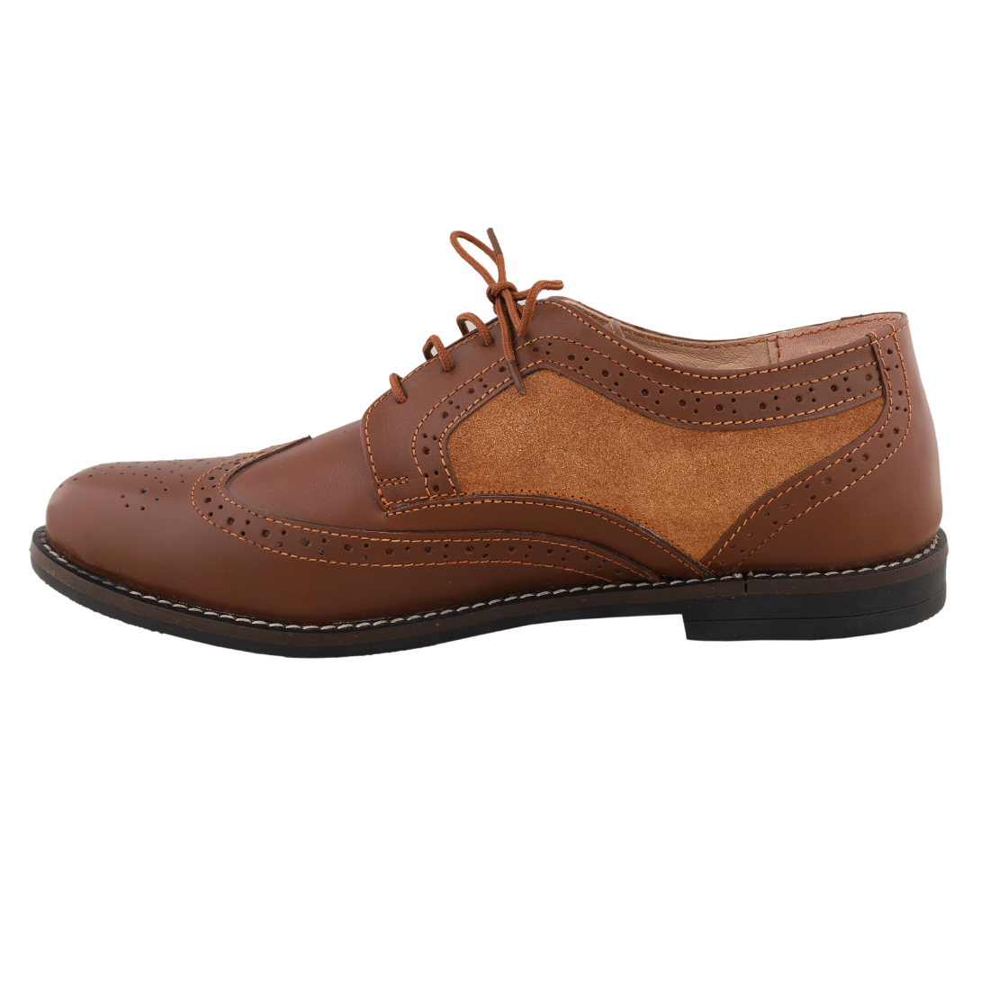Chamda Classic Brown Brogue Lace-Up Genuine Leather Shoes for Men