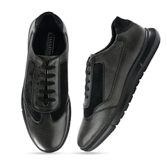 Chamda Men’s Black Lace-Up Casual Shoes with Cushioned Sole
