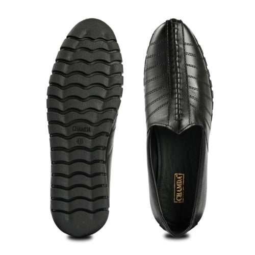 Chamda Black Leather Slip-On Casual Shoes for Men