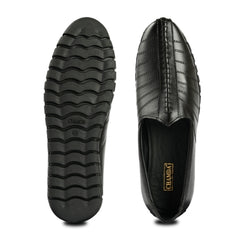 Chamda Black Leather Slip-On Casual Shoes for Men