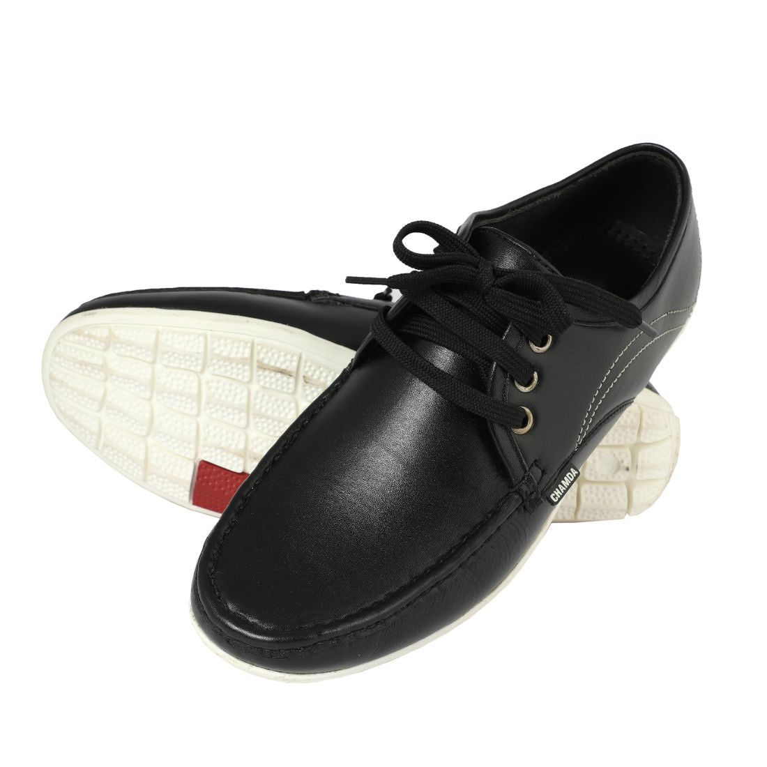 Chamda Men’s Black Lace-Up Leather Casual Shoes