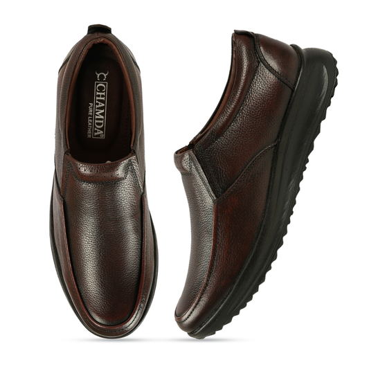 Chamda Men’s Comfort Slip-On Genuine Leather Shoes – Dark Brown