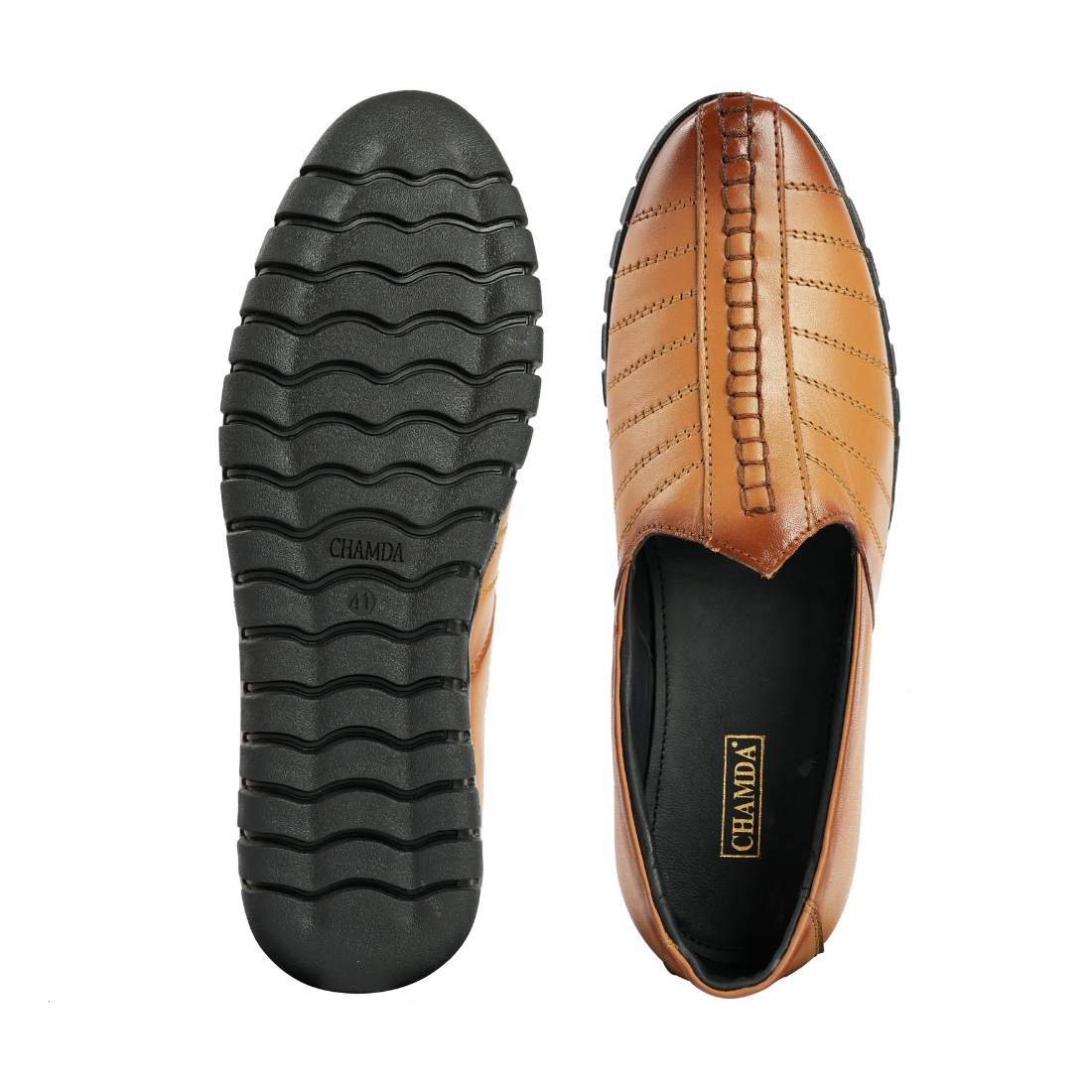 Chamda Tan Leather Slip-On Casual Shoes for Men