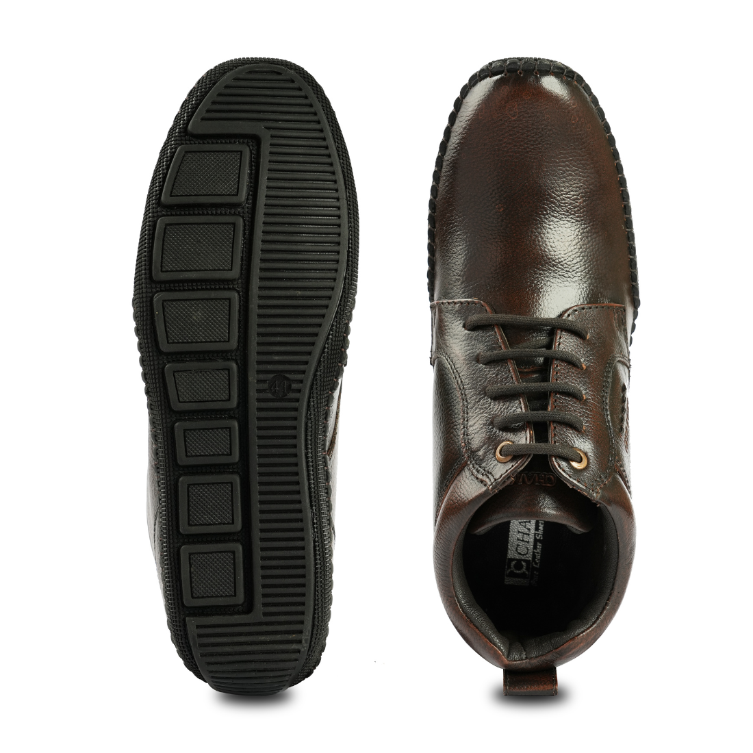 Chamda Brown Leather Lace-Up Casual Shoes for Men