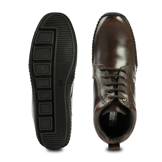 Chamda Brown Leather Lace-Up Casual Shoes for Men