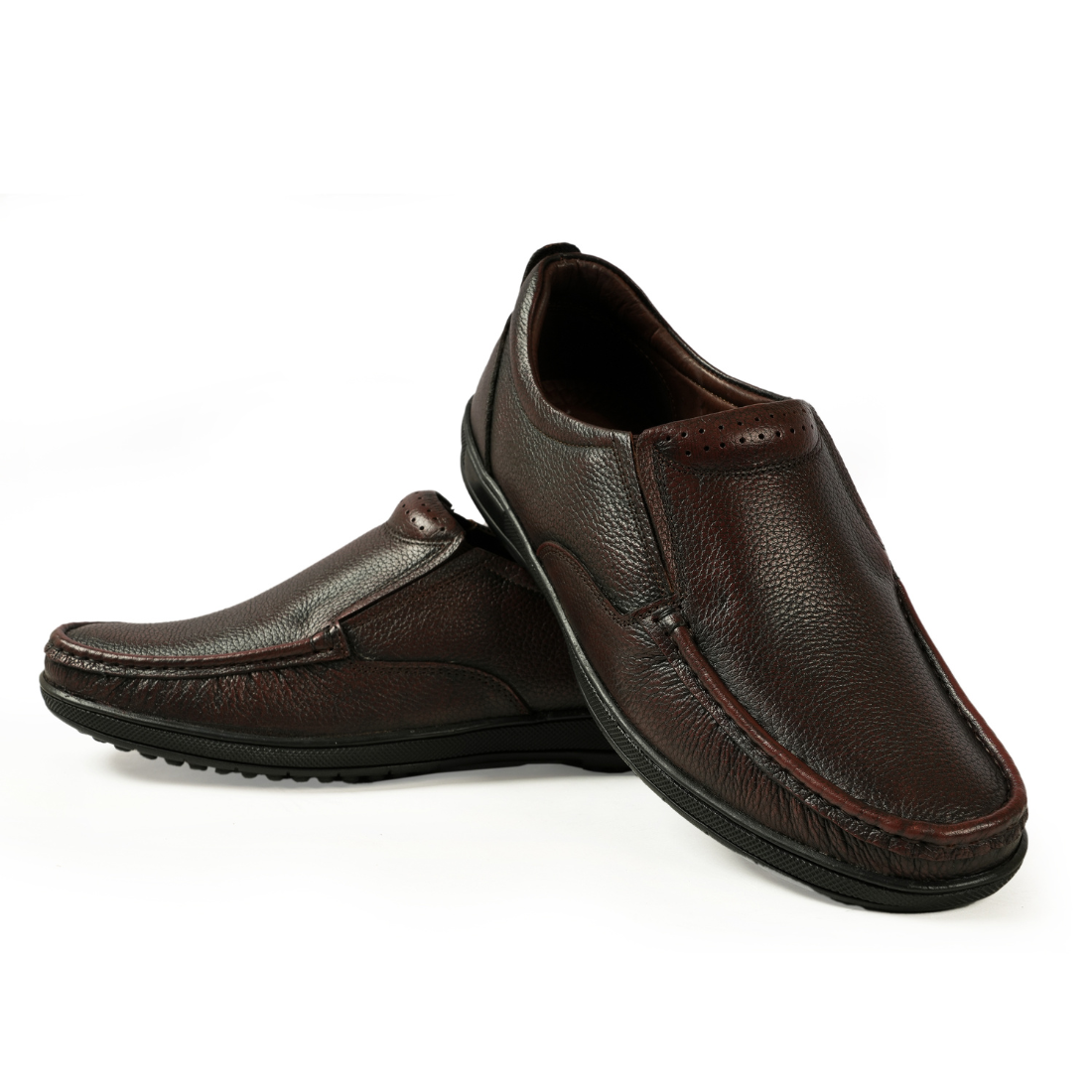 Chamda Men’s Brown Leather Slip-On Loafers with Anti-Slip Sole