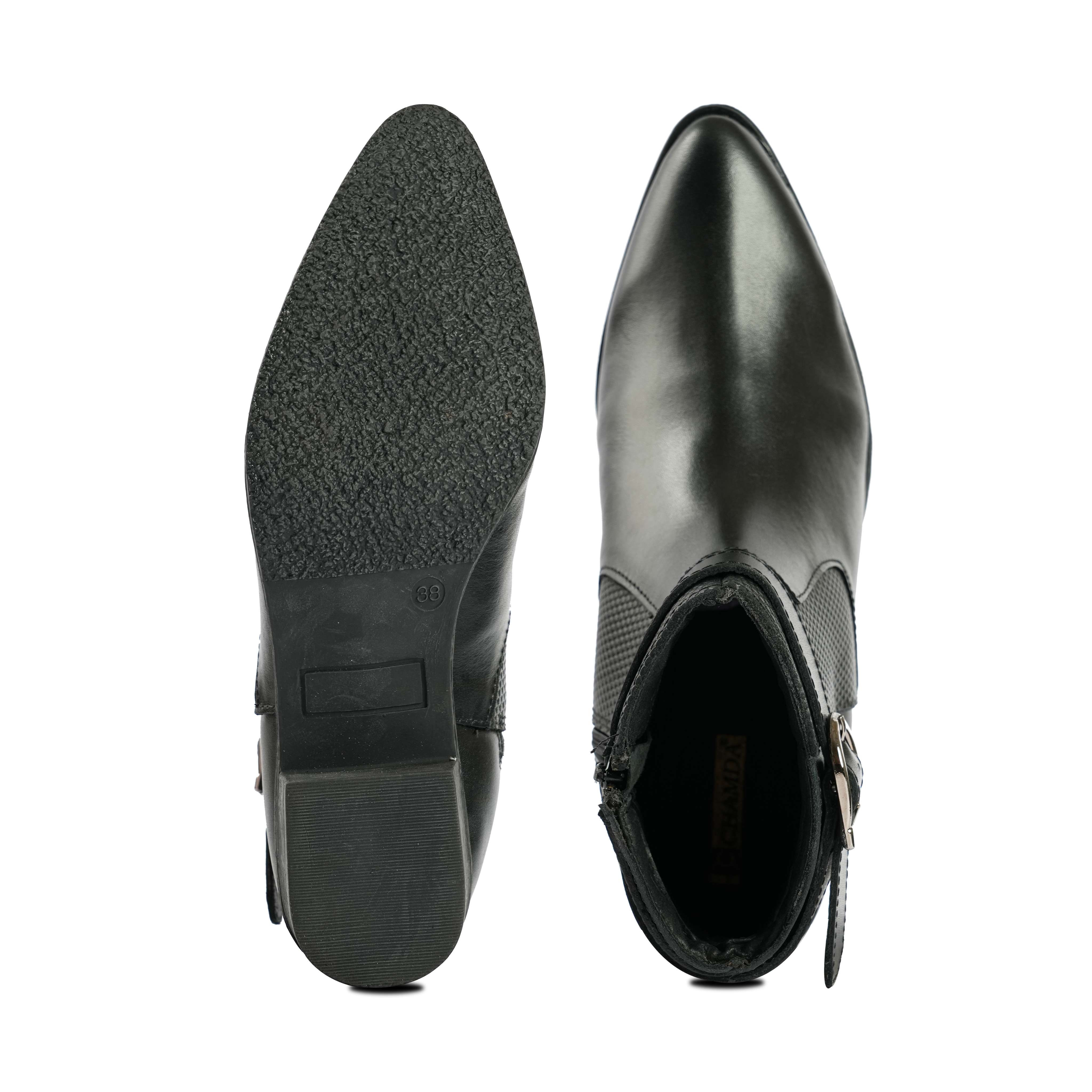 Chamda Women’s Classic Black Ankle Boots with Buckle