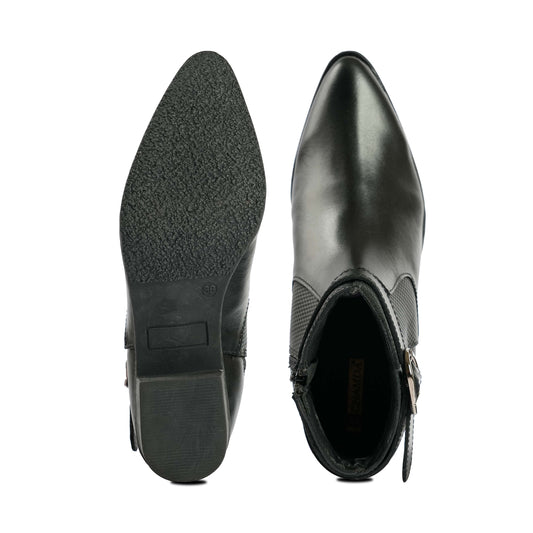 Chamda Women’s Classic Black Ankle Boots with Buckle