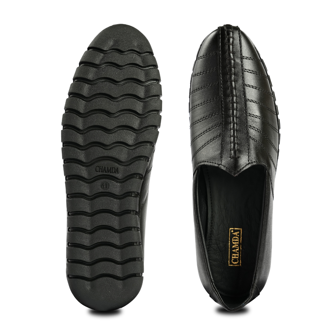 Chamda Black Leather Slip-On Casual Shoes for Men