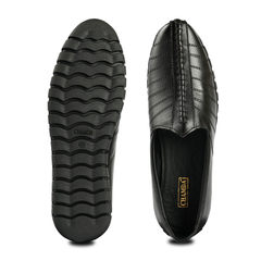 Chamda Black Leather Slip-On Casual Shoes for Men