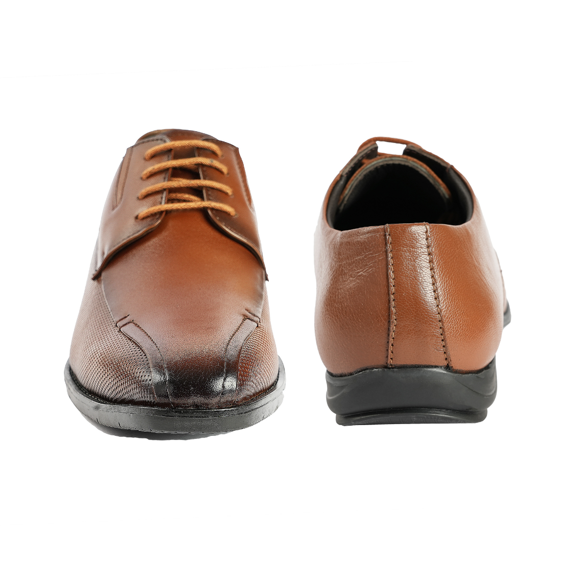 Chamda Tan Brown Textured Leather Formal Lace-Up Shoes