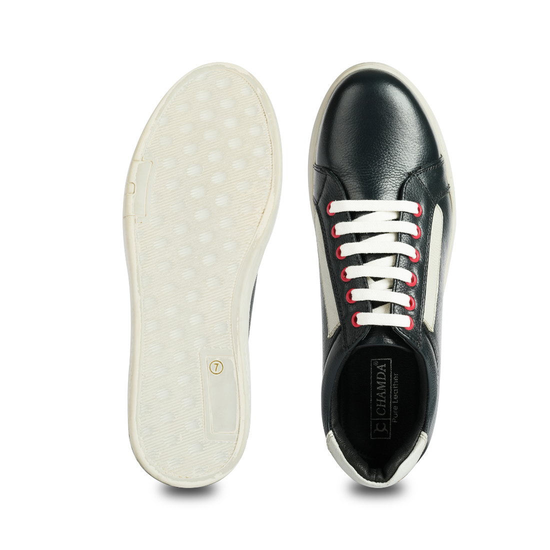 Chamda Black Leather Lace-Up Casual Sneakers for Men