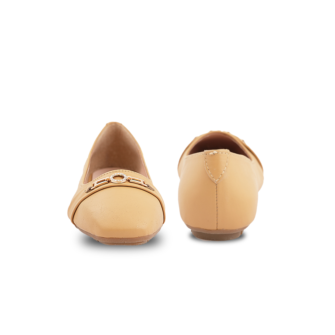 Chamda Women’s Beige Ballet Flats with Metallic Accent