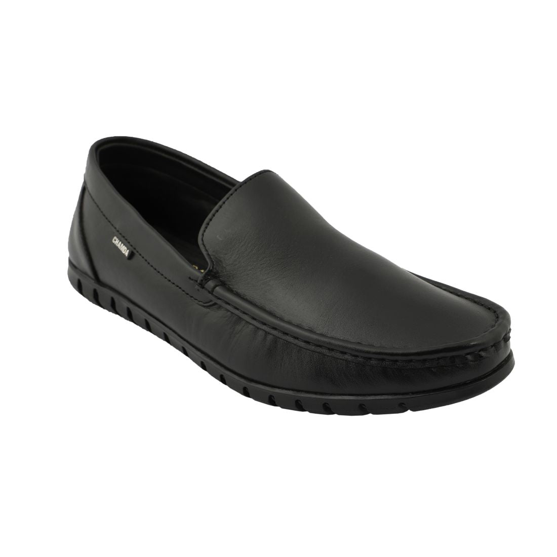 Chamda Men’s Black Leather Slip-On Casual Shoes