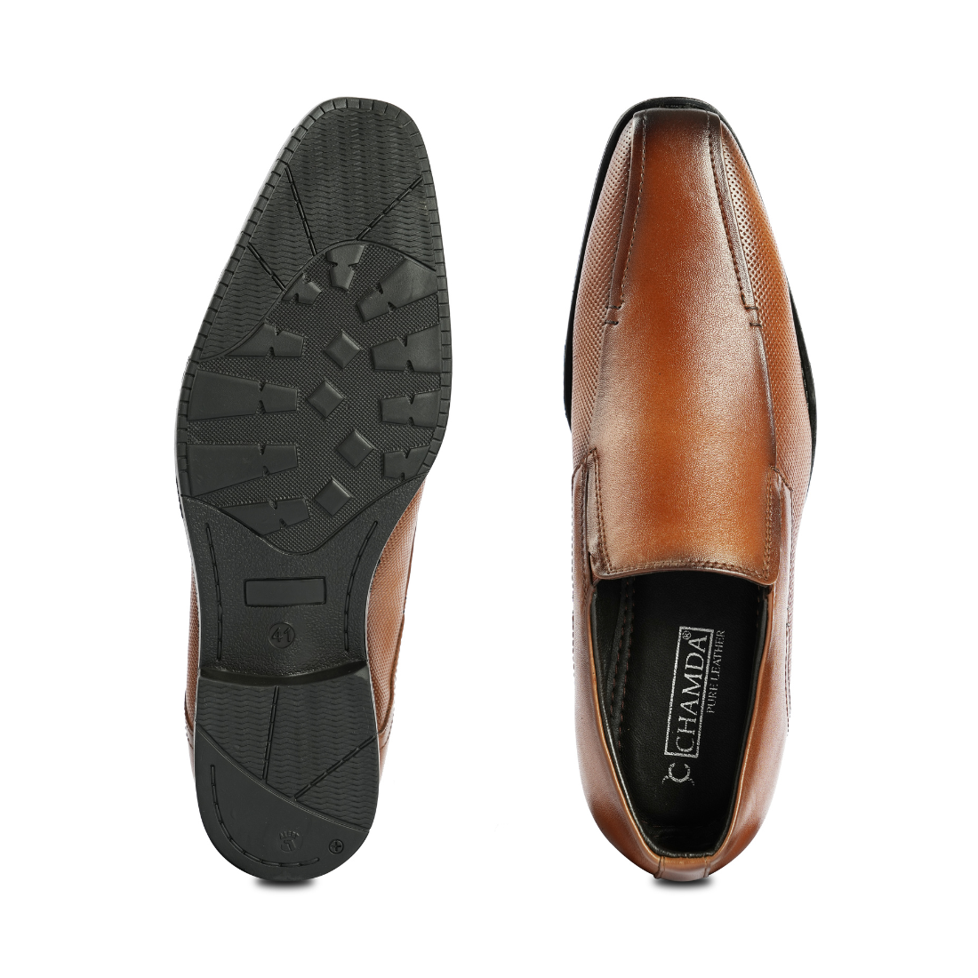 Chamda Tan Brown Textured Leather Formal Slip-On Shoes
