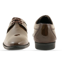 Chamda Brown Genuine Leather Patent Finish Lace-Up Formal Shoes for Men