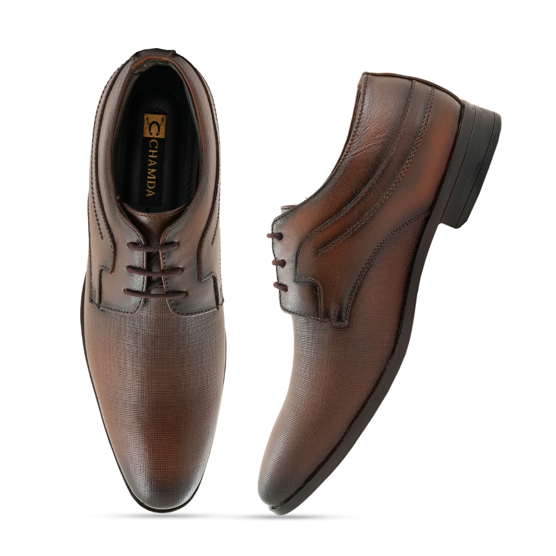Chamda Brown Textured Leather Lace-Up Formal Shoes for Men