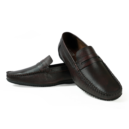 Chamda Men’s Textured Leather Loafers – Dark Brown