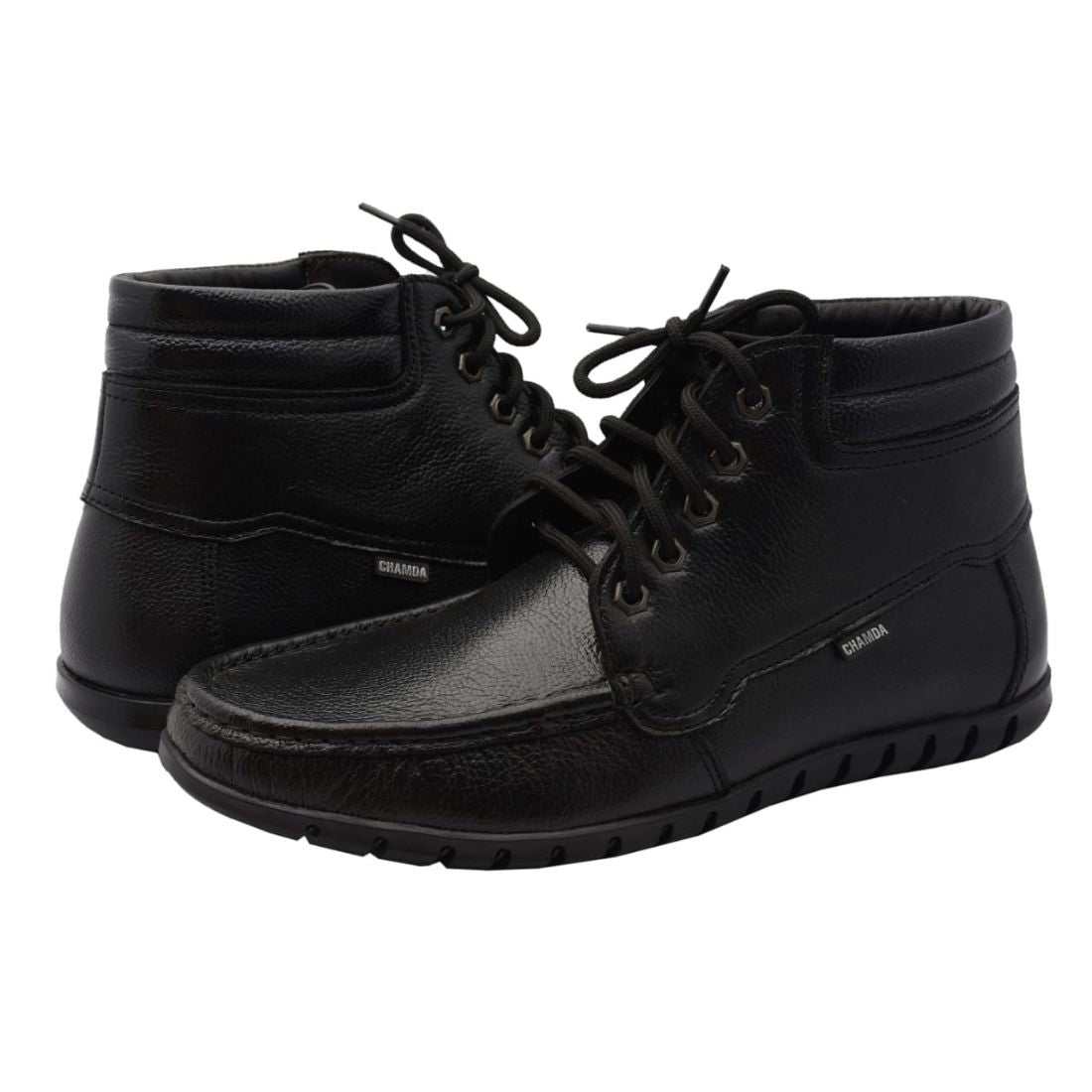 Chamda Men’s Black Genuine Leather Lace-Up Ankle Boots