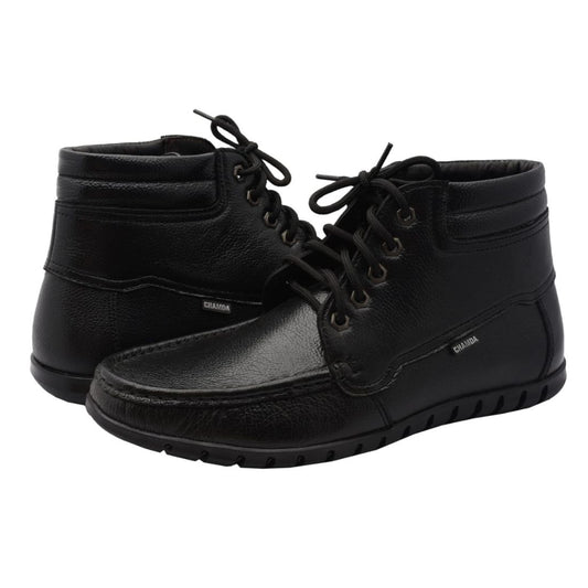 Chamda Men’s Black Genuine Leather Lace-Up Ankle Boots