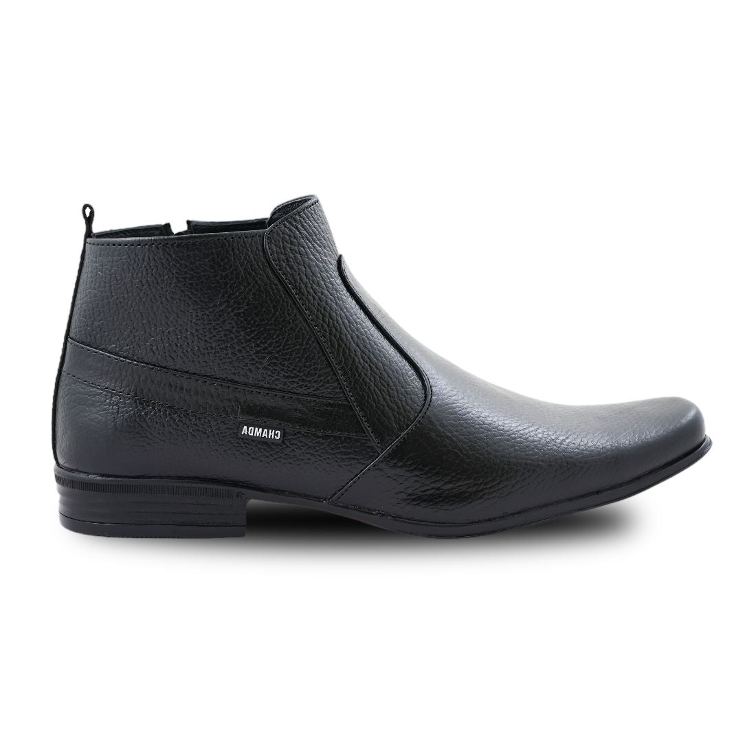 Chamda Men’s Black Genuine Leather Ankle Boots with Side Zip