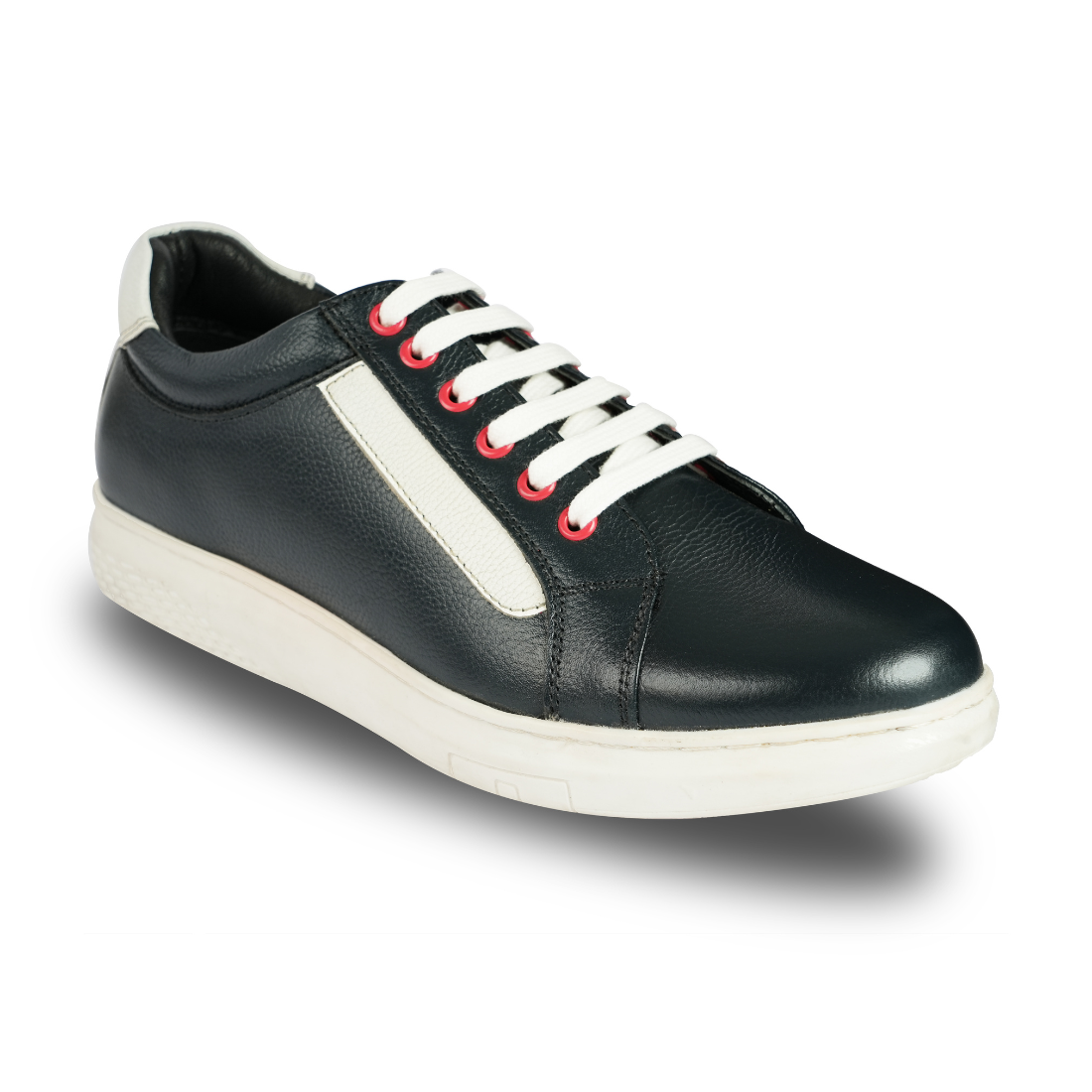 Chamda Black Leather Lace-Up Casual Sneakers for Men