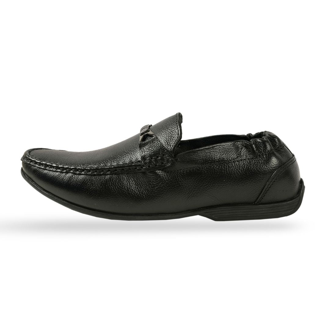 Chamda Men’s Black Formal Leather Loafers with Metal Detail