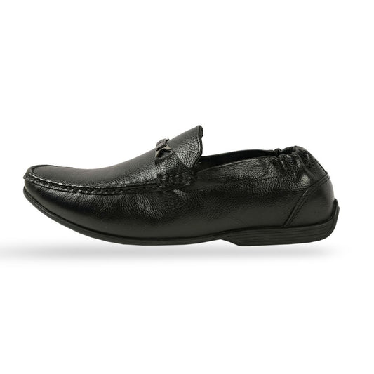 Chamda Men’s Black Formal Leather Loafers with Metal Detail