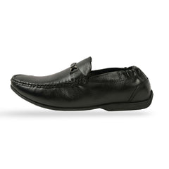 Chamda Men’s Black Formal Leather Loafers with Metal Detail