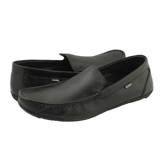 Chamda Black Leather Slip-On Loafers for Men