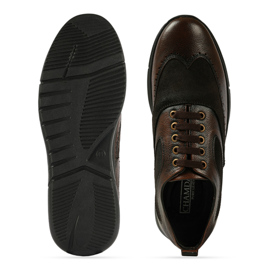 Chamda Men’s Brown Lace-Up Casual Shoes with Cushioned Sole