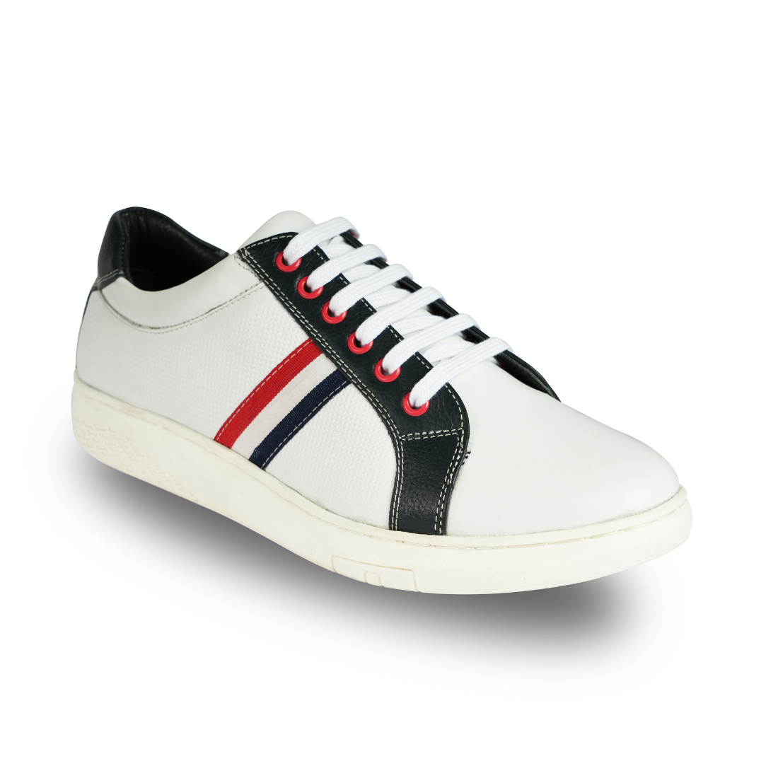 Chamda White & Black Synthetic Leather Casual Sneakers