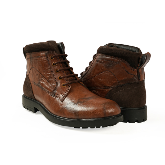 Chamda Men’s Brown Leather Lace-Up Ankle Boots