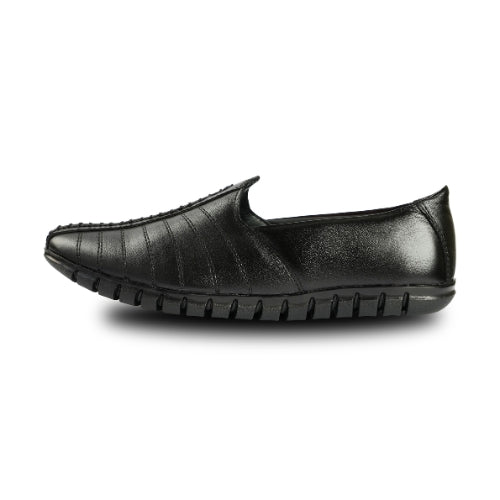 Chamda Black Leather Slip-On Casual Shoes for Men