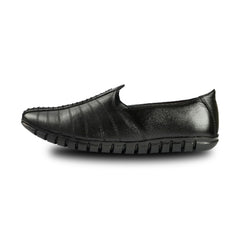 Chamda Black Leather Slip-On Casual Shoes for Men