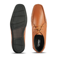 Chamda Men’s Premium Leather Lace-Up Casual Shoes – Tan Brown