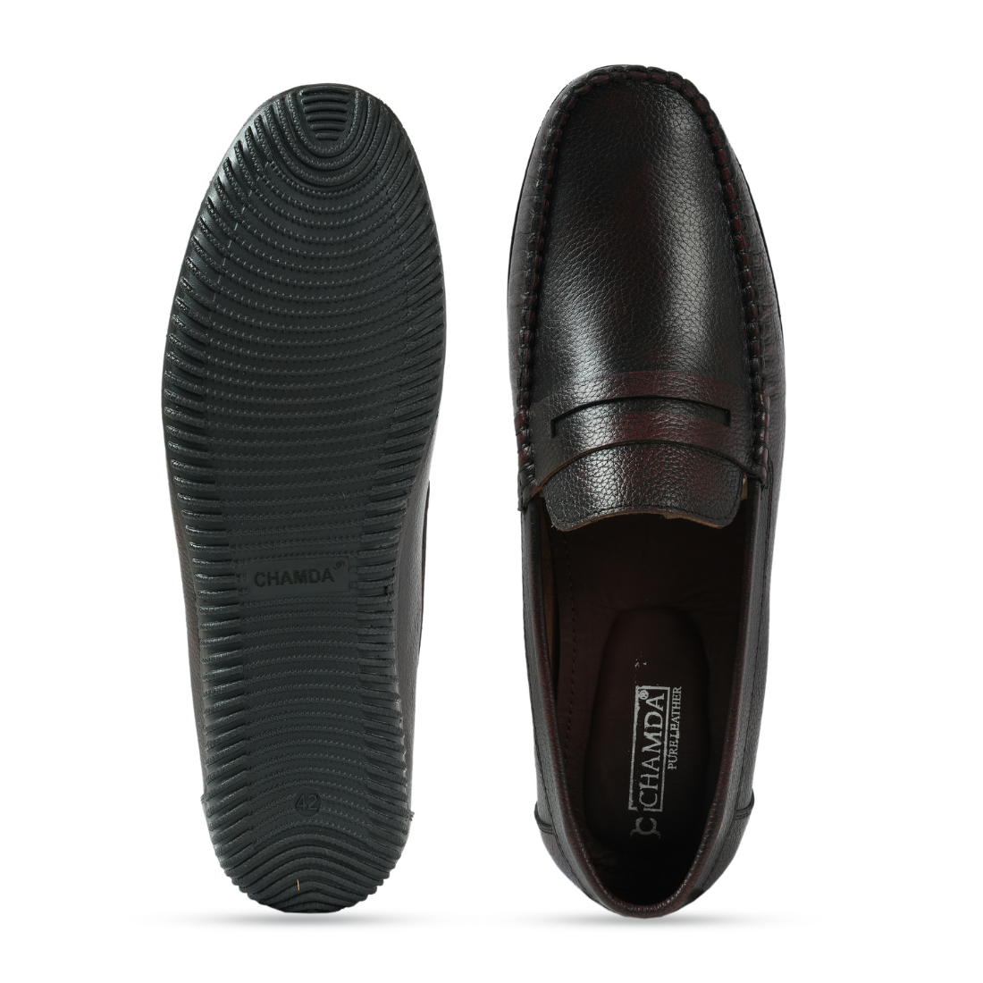 Chamda Men’s Textured Leather Loafers – Dark Brown