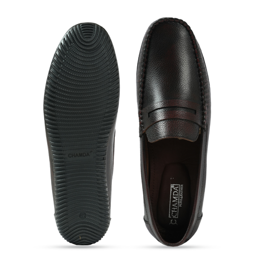 Chamda Men’s Textured Leather Loafers – Dark Brown