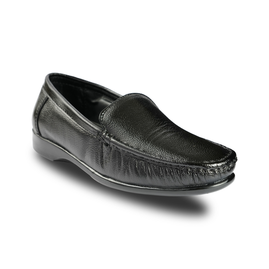 Chamda Black Leather Slip-On Formal Shoes for Men