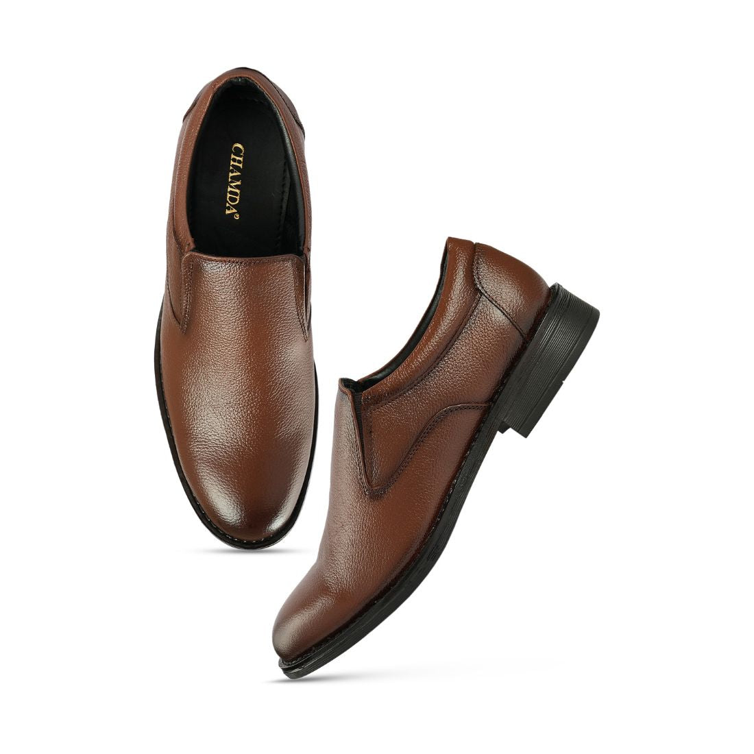 Chamda Men’s Brown Formal Leather Slip-On Loafers