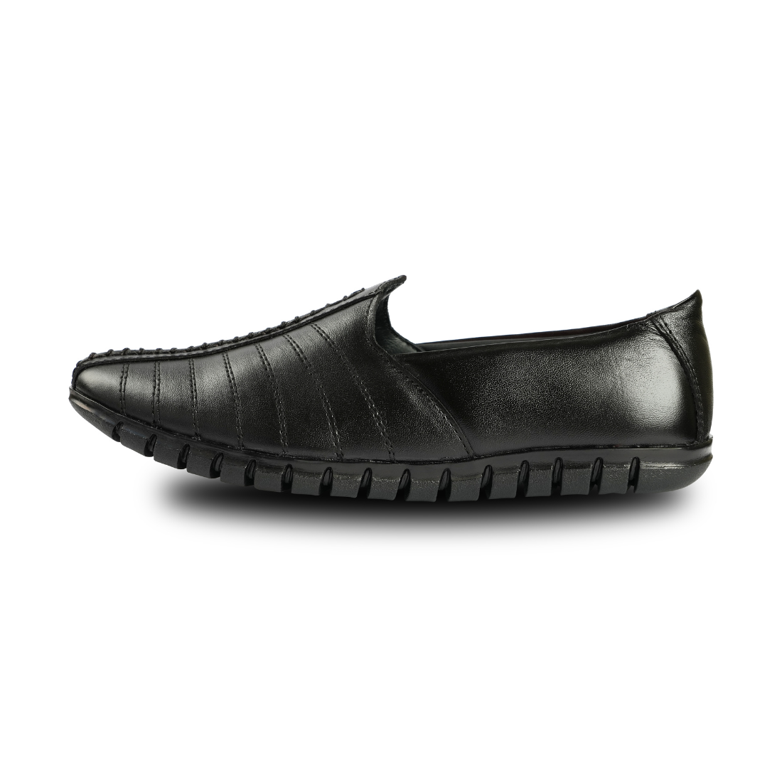 Chamda Black Leather Slip-On Casual Shoes for Men