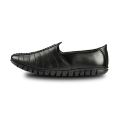 Chamda Black Leather Slip-On Casual Shoes for Men