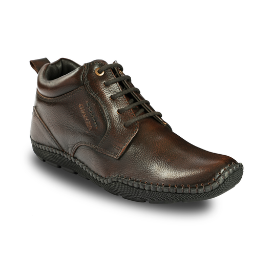Chamda Brown Leather Lace-Up Casual Shoes for Men