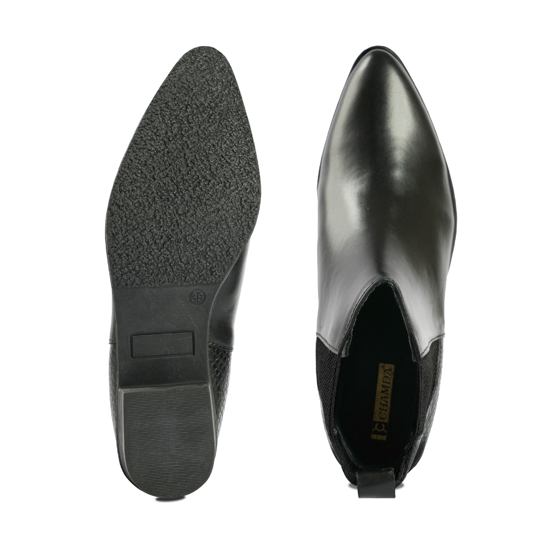 Chamda Women’s Black Ankle Boots with Buckle Strap & Block Heel