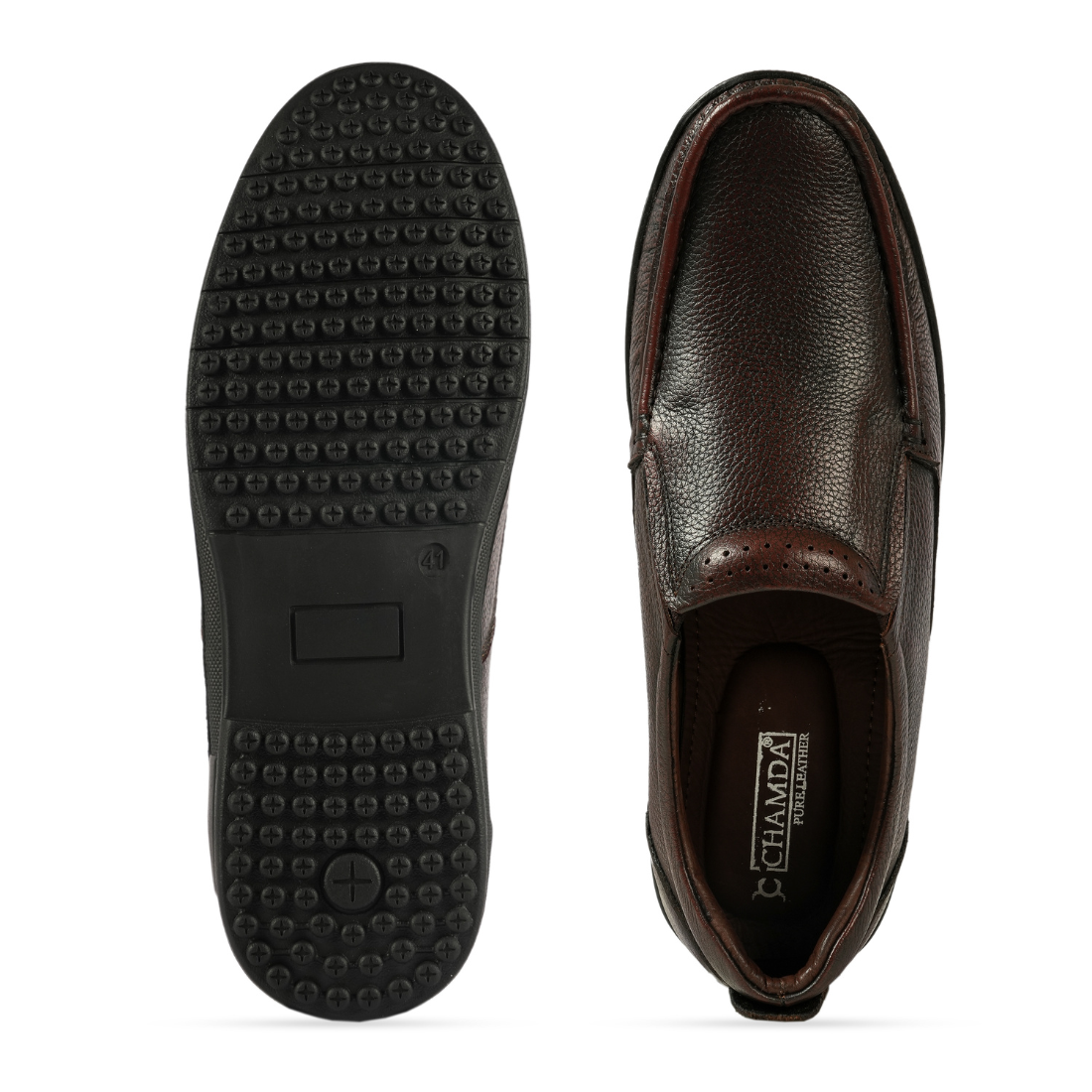 Chamda Men’s Brown Leather Slip-On Loafers with Anti-Slip Sole