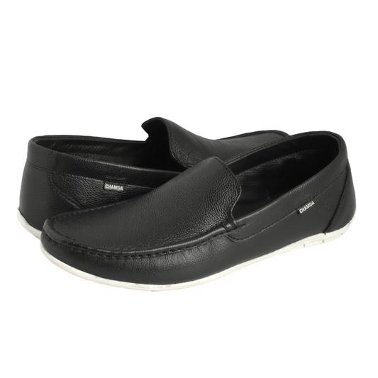 Chamda Men’s Slip-On Leather Loafers – Black