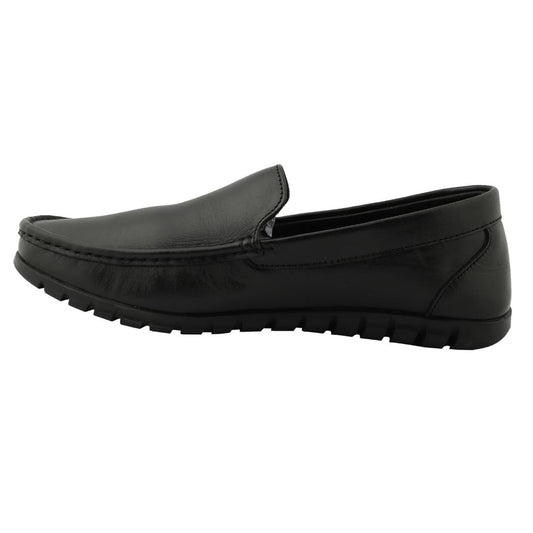 Chamda Men’s Black Leather Slip-On Casual Shoes